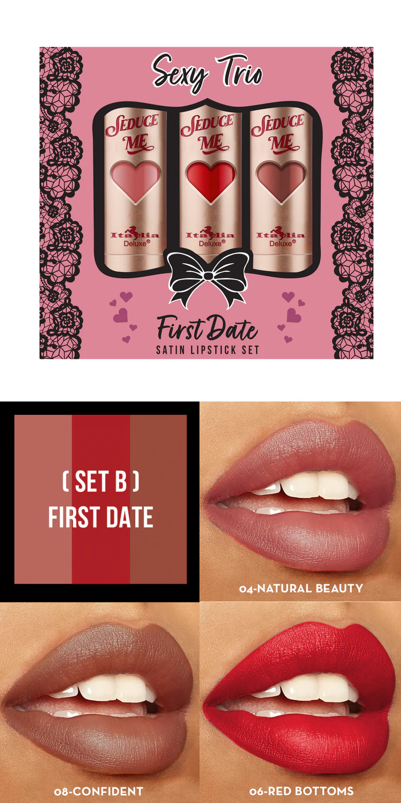 Sexy Trio Satin Lipstick Set Italia Deluxe