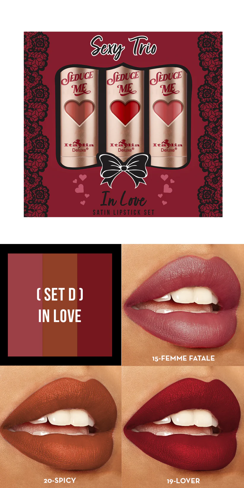 Sexy Trio Satin Lipstick Set Italia Deluxe