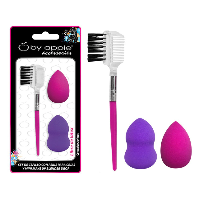Set De Cepillo Para Cejas Y Pestañas + Mini Make Up Blender Drop By Apple
