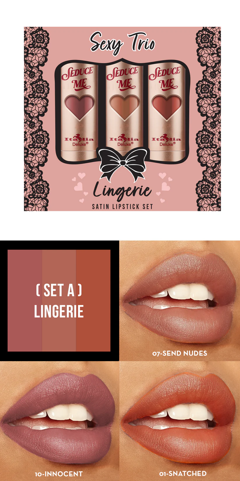 Sexy Trio Satin Lipstick Set Italia Deluxe