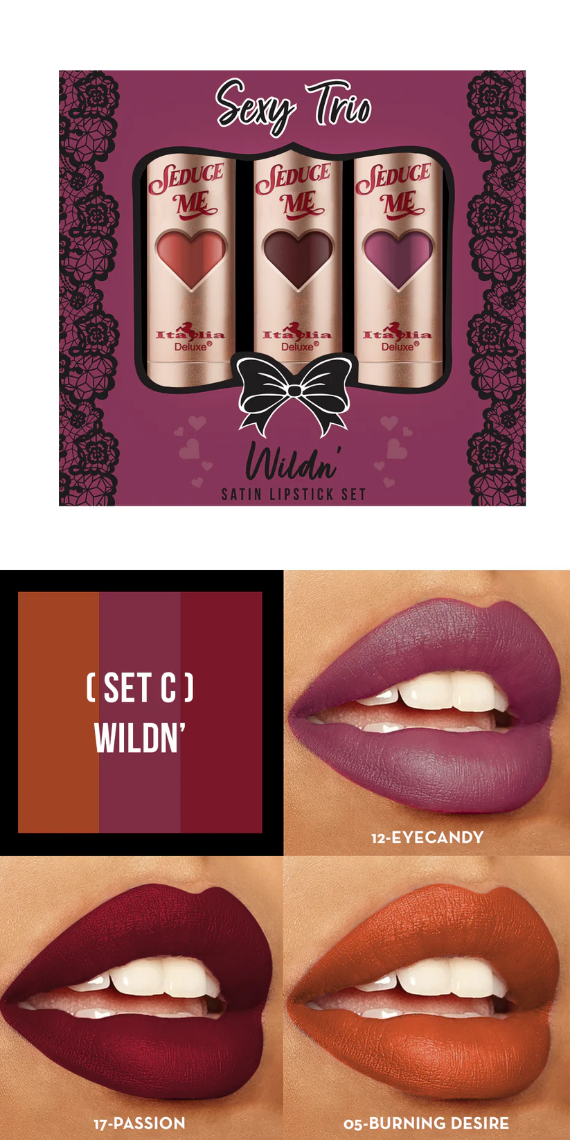 Sexy Trio Satin Lipstick Set Italia Deluxe